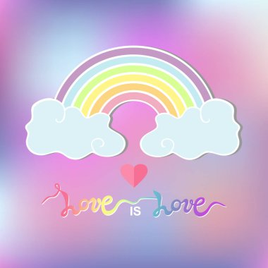 Aşk el yazısıyla yazılmış metin ve arka plan üzerinde izole gökkuşağı aşktır. Gay Pride poster. Eşcinsellik amblemi. Lgbt hakları kavramı, gay geçit, parti, tebrik kartı için şablon.