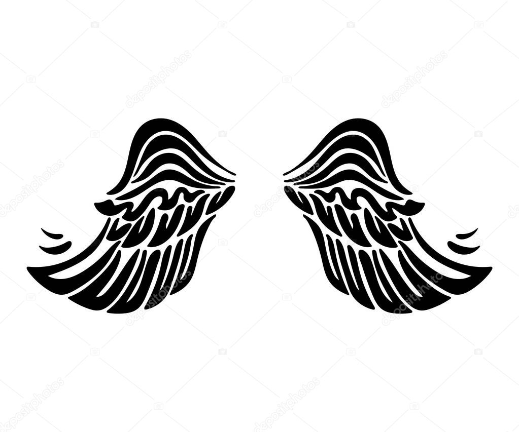 Black Wings. Vector illustration isolated on white backgroung.