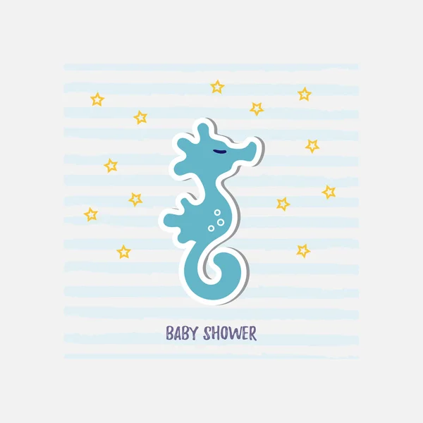 Ilustración Vectorial Con Lindo Caballo Mar Azul Invitación Fiesta Baby — Vector de stock