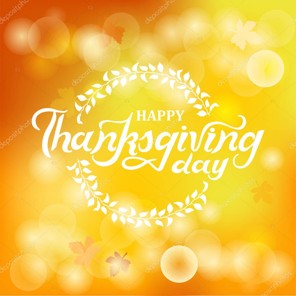 Hand drawn Happy Thanksgiving day text. Lettering for Thanksgiving logo, badge, postcard, poster, banner, web. Vector illustration for your artwork, party invitation. Isolated on background.