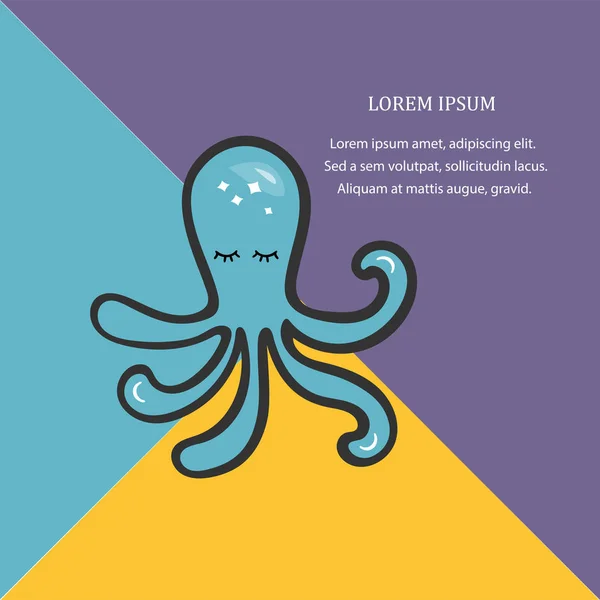 Vektorové Ilustrace Roztomilé Modré Chobotnice Izolované Pozadí Šablona Pro Mořské — Stockový vektor