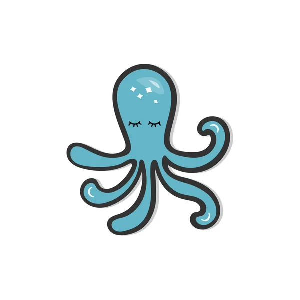 Vektorillustration Med Söt Blå Bläckfisk Isolerad Bakgrunden Octopus För Inbjudan — Stock vektor