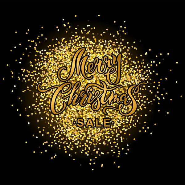 Joyeux Noël Vente Bannière Sur Fond Noir Avec Confettis Dorés — Image vectorielle