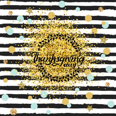 Mutlu Şükran günü metin çizgili arka plan üzerinde. Şükran günü yazı logo, rozet, etiket el yazısı. Vektör çizim Şükran günü tebrik kartı, afiş, web, poster, yeni yıl eğlencesi daveti için.