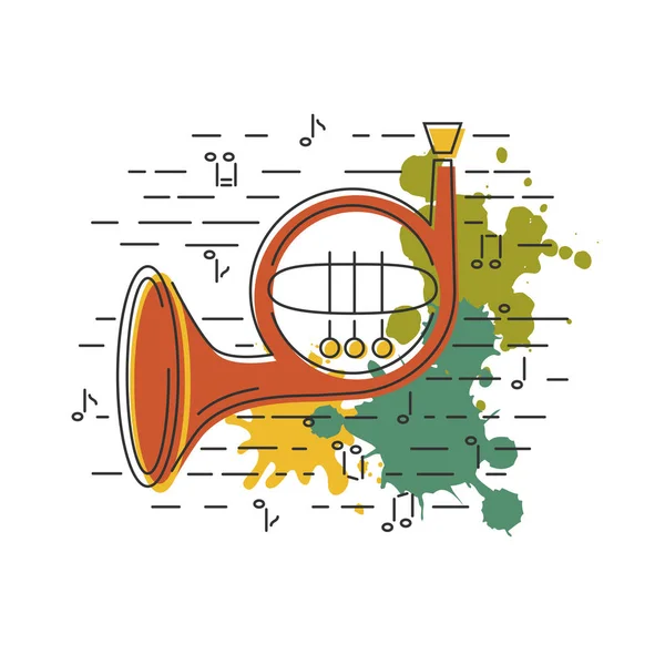 French Horn Icono Aislado Fondo Con Salpicaduras Pintura Ilustración Vectorial — Archivo Imágenes Vectoriales