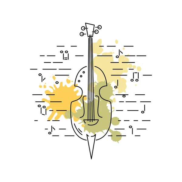 Contrabass Icon Isolated Background Painting Splashes Line Style Vector Illustration — Stock Vector