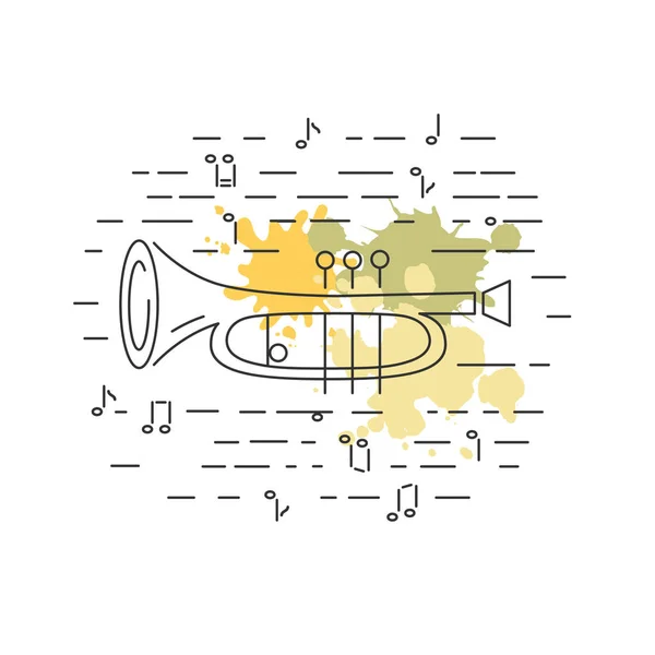Cornet Horn Icon Isolated Background Painting Splashes Line Style Vector — Stock Vector