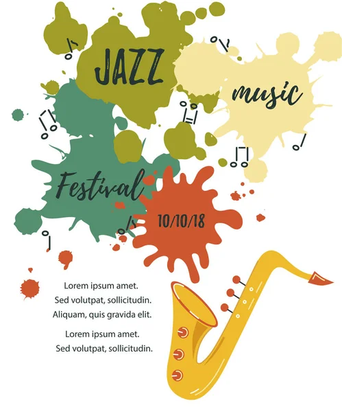 Sjabloon Voor Muziekfestival Jazz Party Uitnodiging Wenskaart Concert Poster Vectorillustratie — Stockvector