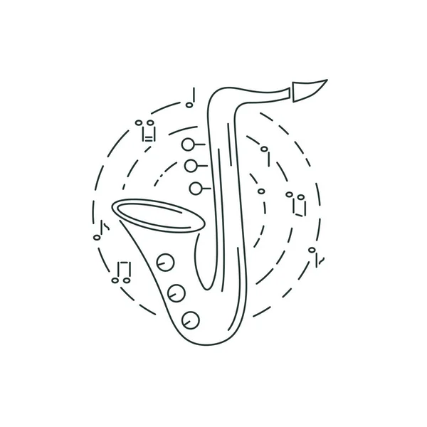 Saksafon Simgesi Üzerinde Arka Izole Çizgi Stili Vektör Çizim — Stok Vektör