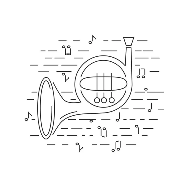 French Horn Icon Isolated Background Line Style Vector Illustration — Stock Vector