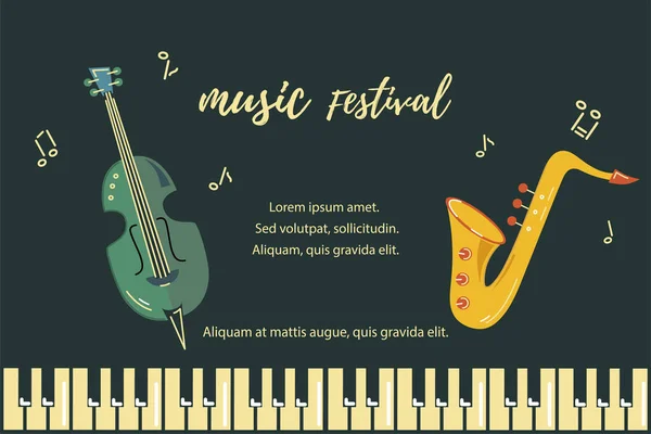 Müzik Festivali Caz Parti Davetiye Tebrik Kartı Konser Poster Web — Stok Vektör