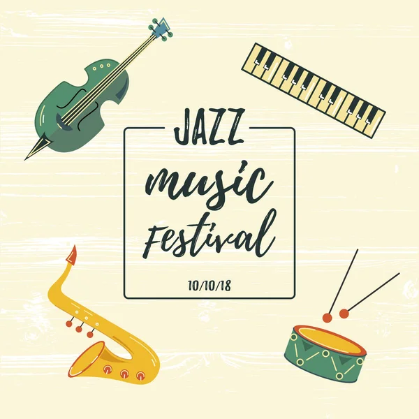 Sjabloon Voor Muziekfestival Jazz Party Uitnodiging Wenskaart Concert Poster Vectorillustratie — Stockvector