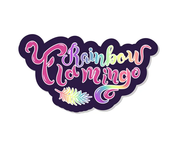 Rainbow Flamingo Texto Como Logotipo Insignia Parche Icono Aislado Sobre — Archivo Imágenes Vectoriales