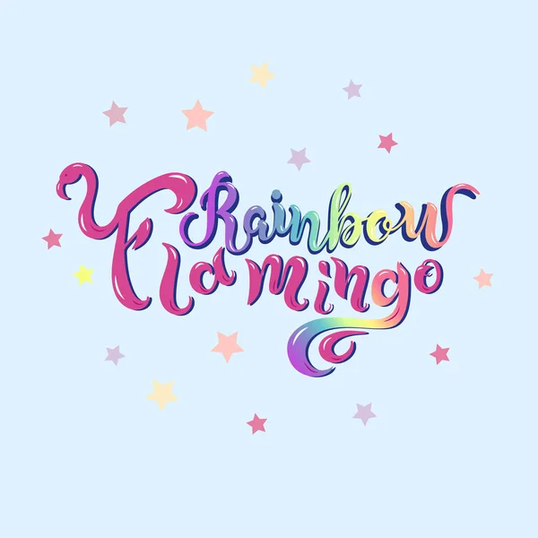 Gökkuşağı Flamingo Metin Logo Rozet Yama Arka Plan Üzerinde Izole — Stok Vektör