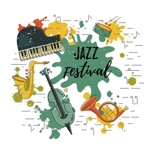 Sjabloon Voor Muziekfestival Jazz Party Uitnodiging Wenskaart Concert Poster Vectorillustratie — Stockvector