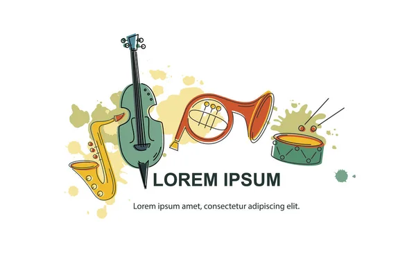 Vektorillustration Banner Design Vorlage Mit Musikinstrumenten Musikereignis Icon Template Für — Stockvektor