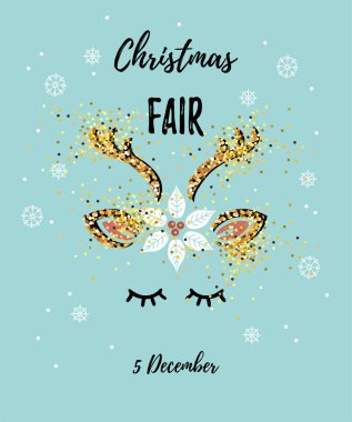 Noel adil vektör çizim geyik ile. Geyik logo, rozet, yama olarak. Davet, Doğum günü, selamlar, parti, Merry Christmas cinayet sebebi için şablon.