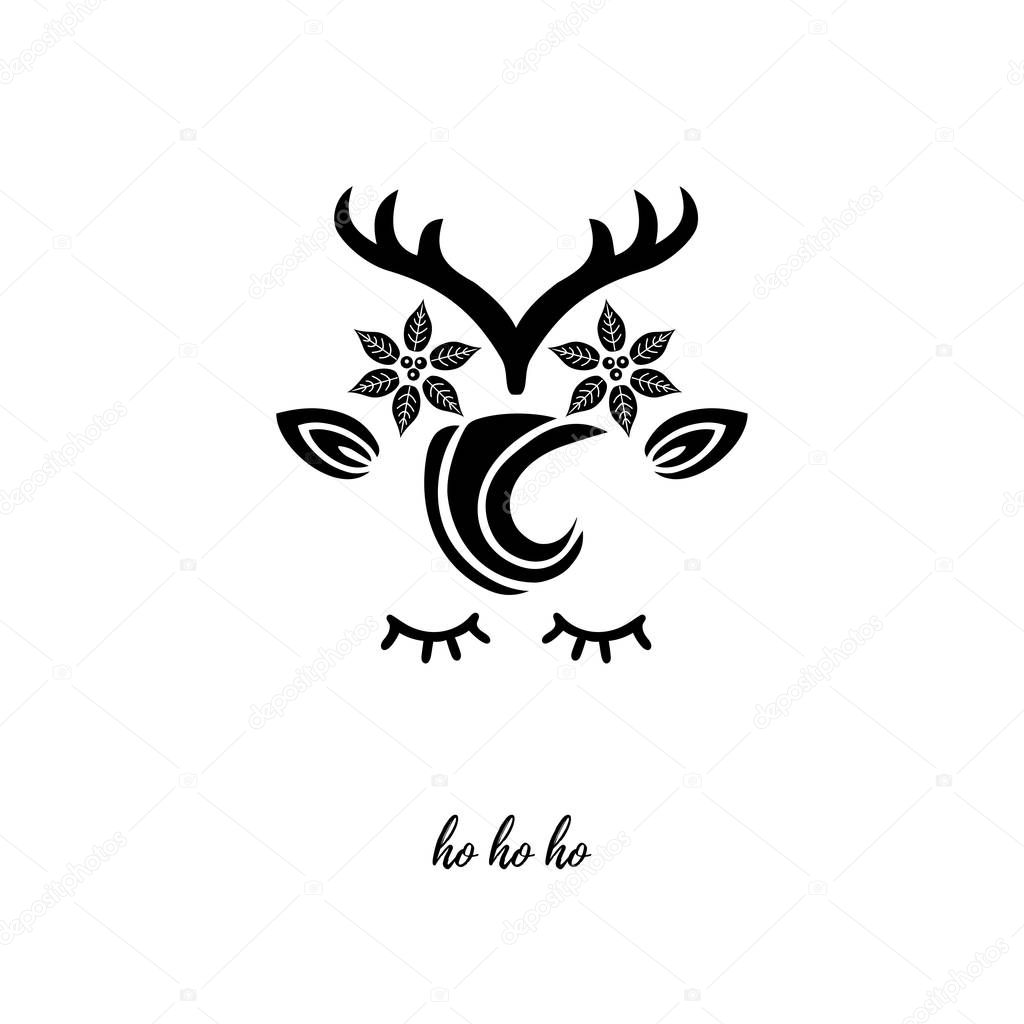 Cute Deer vector illustration as logo, badge, patch. Deer for invitation, birthday, greetings, party, Merry Christmas motive.