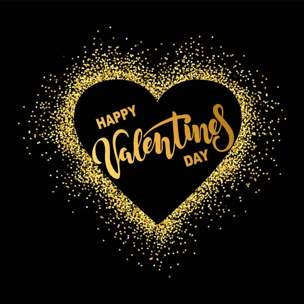 Šťastný Valentýna Text Izolované Pozadí Zlatým Srdcem Ručně Psaný Nápis — Stockový vektor