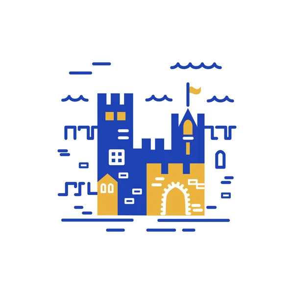 Projeto Logotipo Castelo Ilustração Vetorial Estilo Plano Linha Conceito Viagem — Vetor de Stock