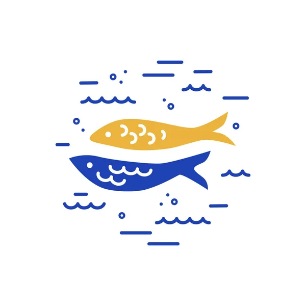 Peixes Design Logotipo Ilustração Vetorial Estilo Plano Linhas — Vetor de Stock
