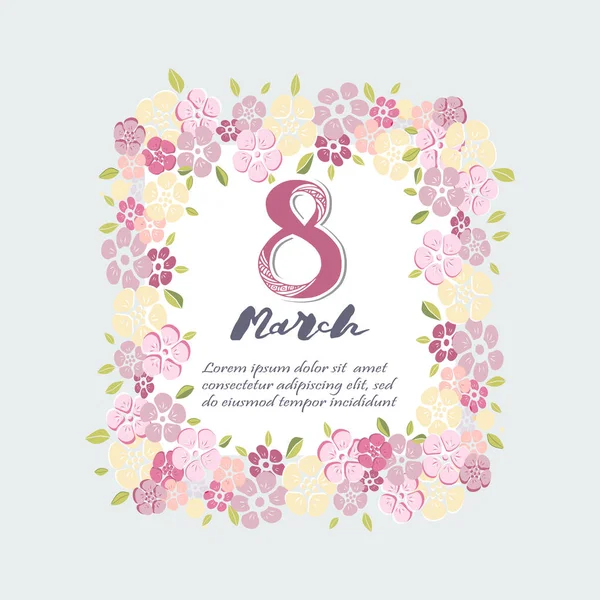 Vektorillustration Mit März Und Blumen Vorlage Für Frauentagskarte — Stockvektor