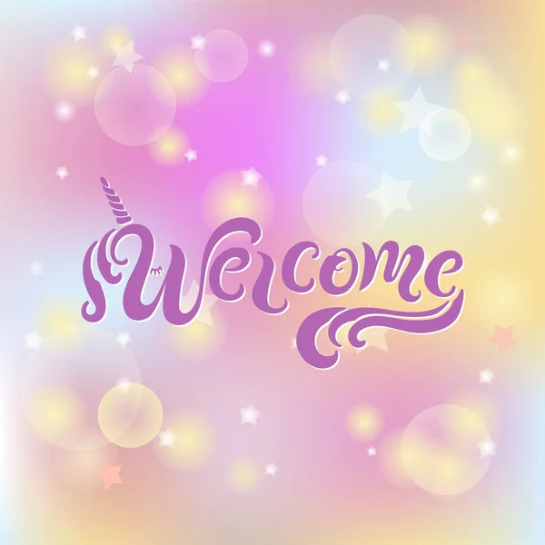 Hoşgeldiniz Unicon Boynuz Ile Yazı Yazısı Karşılama Logo Bebek Doğum — Stok Vektör