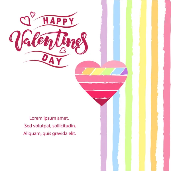 Happy Valentine Day Vector Illustration Heart Rainbow Colors Stripes Handwritten — Stock Vector