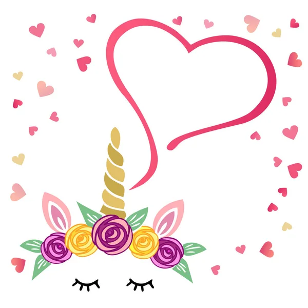 Ilustración Vectorial Con Unicornio Corazones Plantilla Para Día San Valentín — Vector de stock