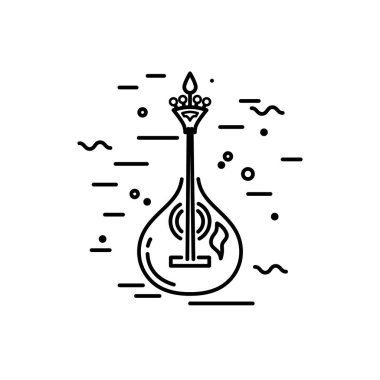 Akustik gitar logo tasarımı. Portekizli fado gitar. Çizgi stili vektör çizim.