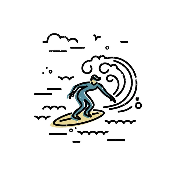 Surfing logo design. Surfer and big wave. Flat and line style vector illustration.