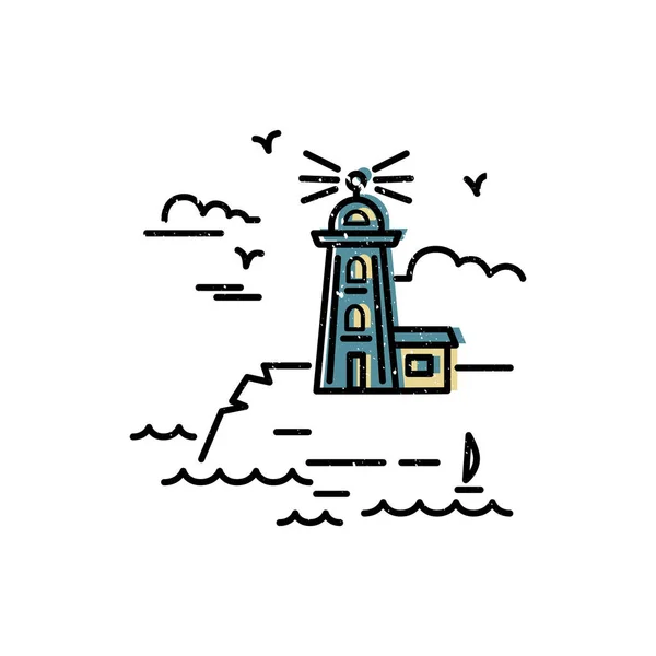 Lighthouse Logo Design Flat Line Style Vector Illustration Template Seaside — Stock Vector