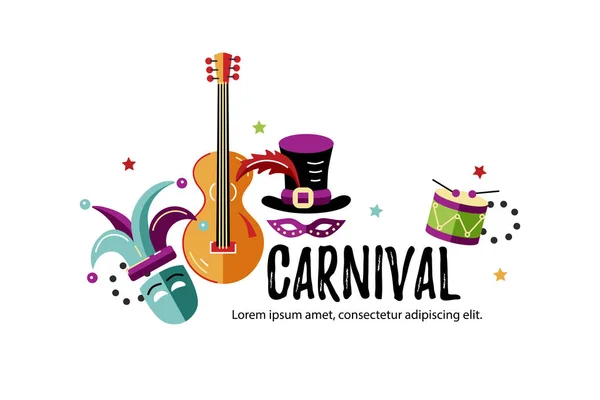 Ilustração Vetorial Com Objetos Carnaval Comemorativos Modelo Para Carnaval Convite — Vetor de Stock