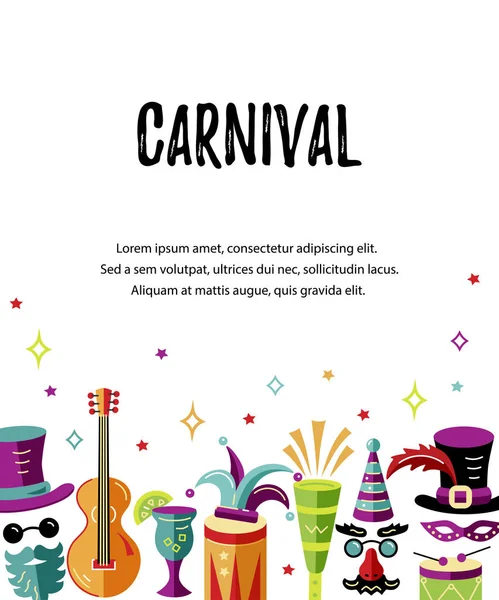 Ilustración Vectorial Con Carnaval Objetos Celebración Plantilla Para Carnaval Invitación — Vector de stock