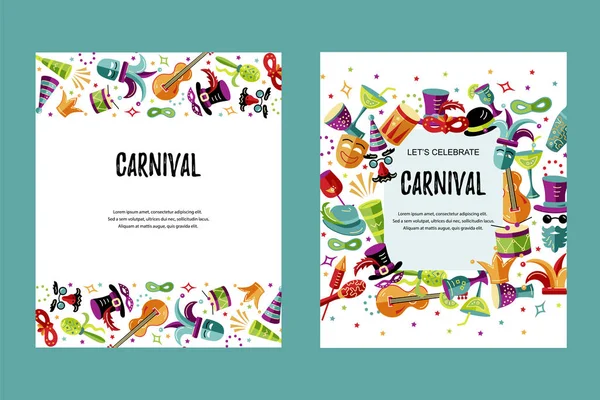 Ilustração Vetorial Com Objetos Carnaval Comemorativos Modelo Para Carnaval Convite —  Vetores de Stock