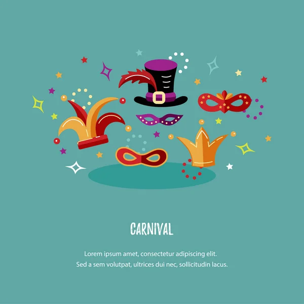 Illustration Vectorielle Avec Carnaval Objets Fête Modèle Pour Carnaval Invitation — Image vectorielle