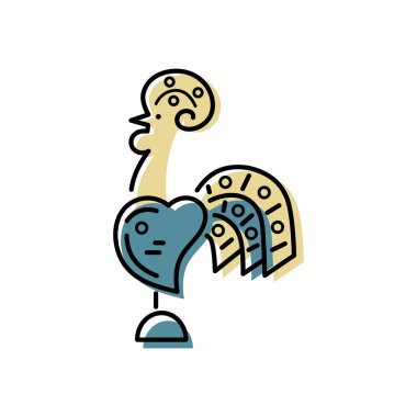 Horoz logo tasarımı. Düz ve çizgi stili vektör çizim. Portekizce geleneksel horoz.