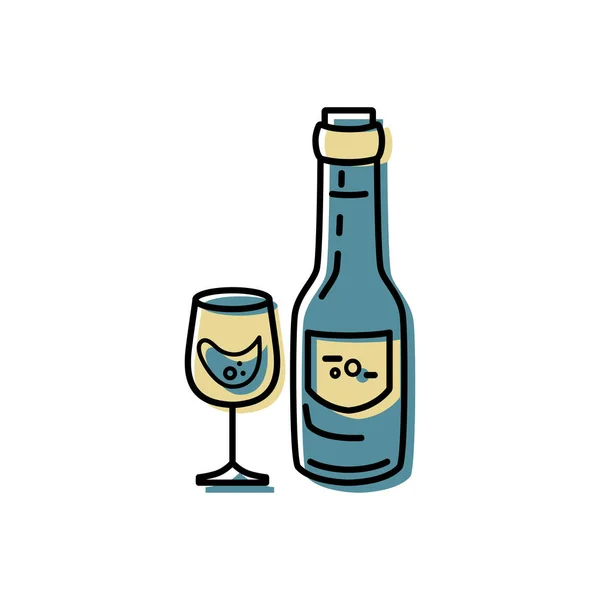 Şarap Şişe Cam Logo Tasarımı Düz Çizgi Stili Vektör Çizim — Stok Vektör
