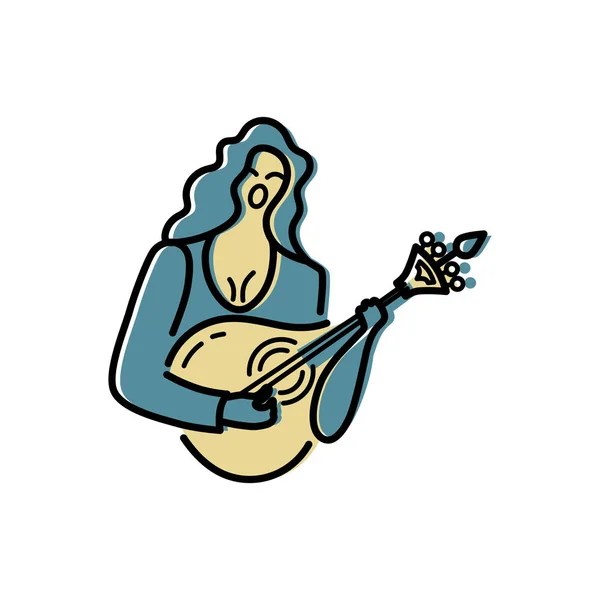 有吉他的女人正在唱歌 矢量徽标设计 葡萄牙悲伤的歌曲法多 平面和线条样式向量例证 — 图库矢量图片