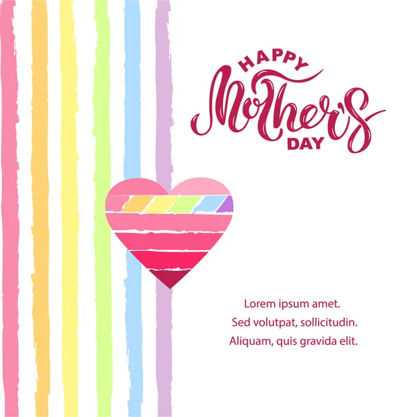 Happy Mother Day Geïsoleerd Achtergrond Met Regenboog Strepen Handgeschreven Belettering — Stockvector