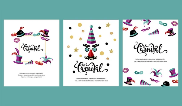 Ilustración Vectorial Con Carnaval Objetos Celebración Carnaval Letras Manuscritas Plantilla — Vector de stock