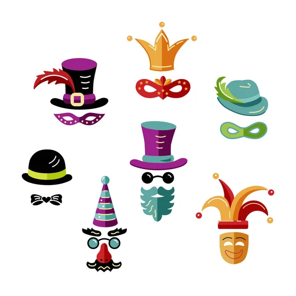 Conjunto Máscaras Carnaval Aisladas Sobre Fondo Blanco Para Cumpleaños Fiesta — Vector de stock