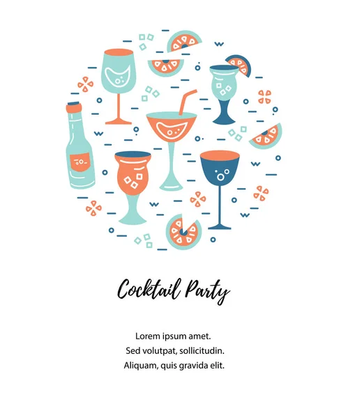 Illustration Vectorielle Avec Verres Cocktail Bouteille Modèle Pour Menu Bar — Image vectorielle