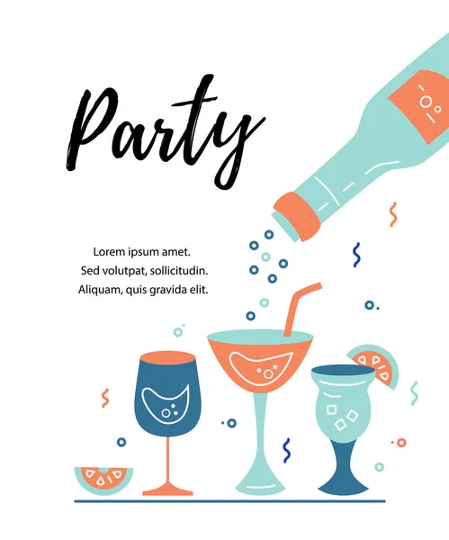 Illustration Vectorielle Avec Verres Cocktail Bouteille Modèle Pour Menu Bar — Image vectorielle