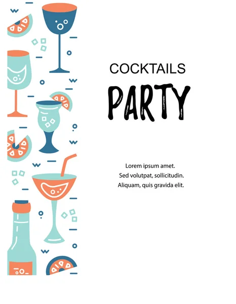 Vektorová Ilustrace Brýlemi Koktejly Šablona Pro Nabídku Baru Večírek Alkohol — Stockový vektor