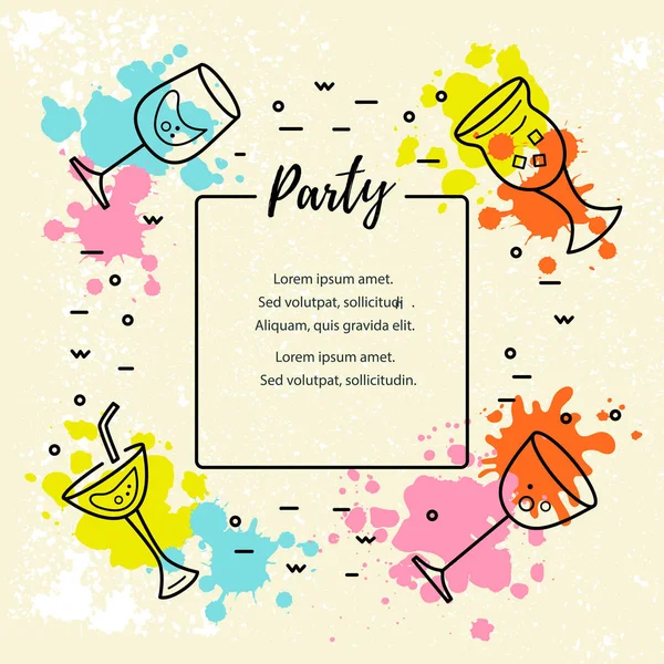 Vector Illustration Cocktail Glasses Paint Splashes Template Bar Menu Party — Stock Vector