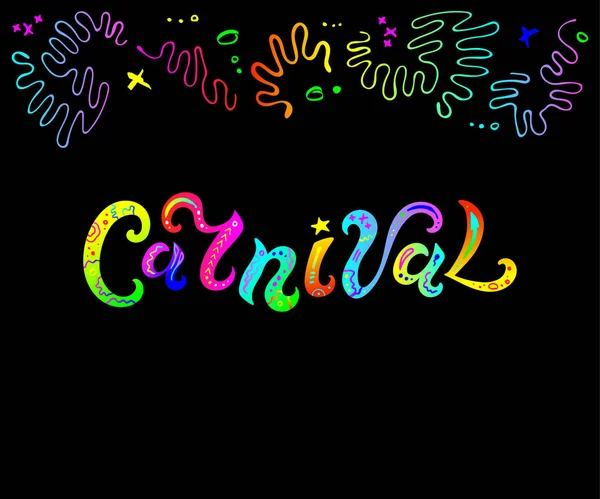 Handgeschreven Belettering Carnaval Geïsoleerd Zwarte Achtergrond Voor Kop Logo Sticker — Stockvector