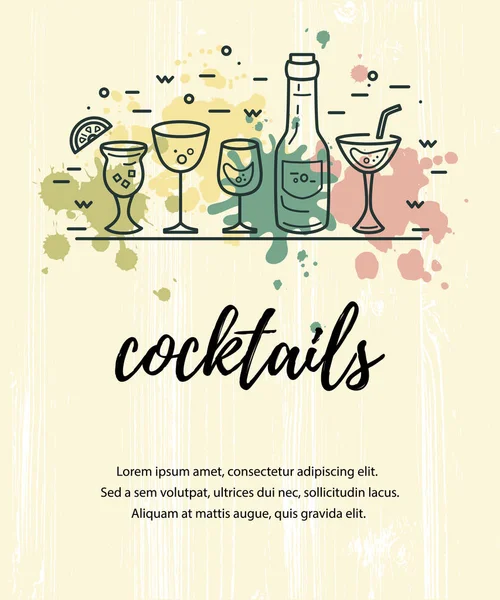 Illustration Vectorielle Avec Verres Cocktail Bouteille Éclaboussures Peinture Modèle Pour — Image vectorielle