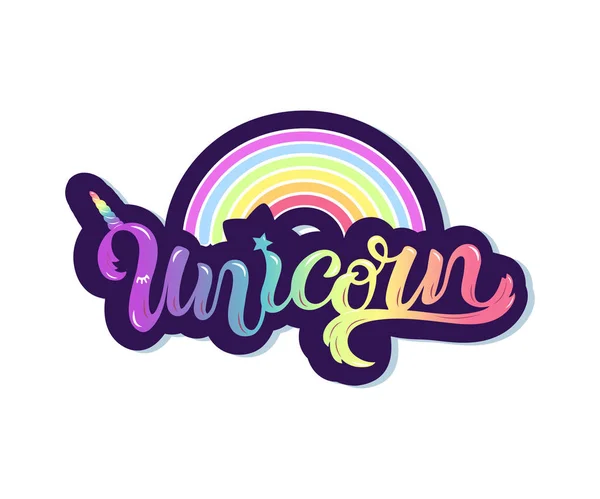 Unicornio Con Arco Iris Como Logotipo Insignia Parche Aislado Sobre — Vector de stock