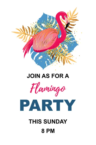 Pink Flamingo Tropikalny Liści Flamingo Party Zaproszenie Miejsce Twój Tekst — Wektor stockowy